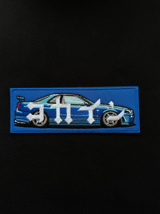 "R34" Blue Patch Hoodie // BLACK