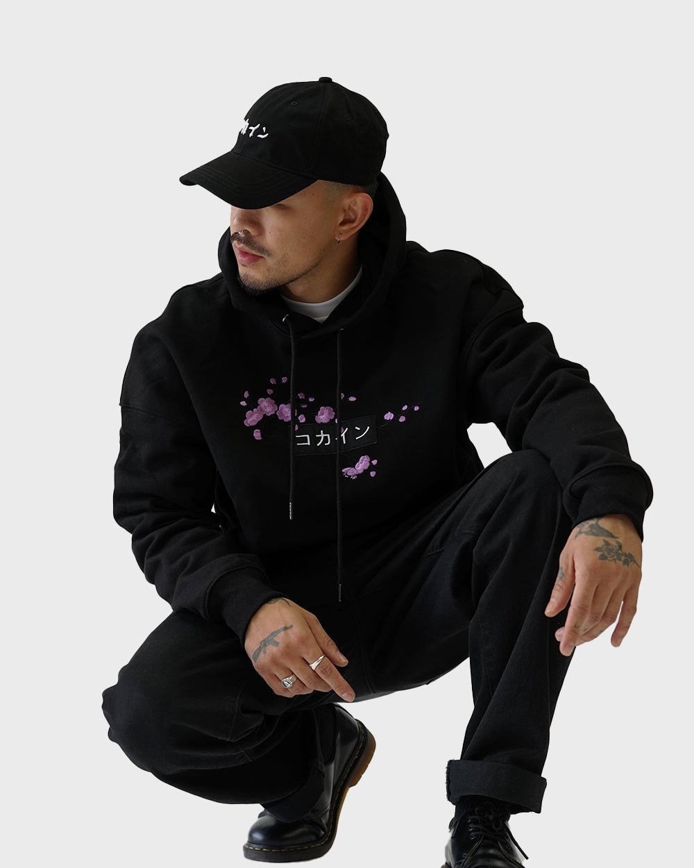 Black / Purple Blossom V1 //// Hoodie - KOKA Dept.