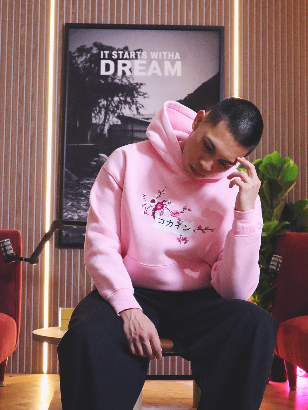 Pink / Red & White Blossom //// Hoodie - KOKA Dept.