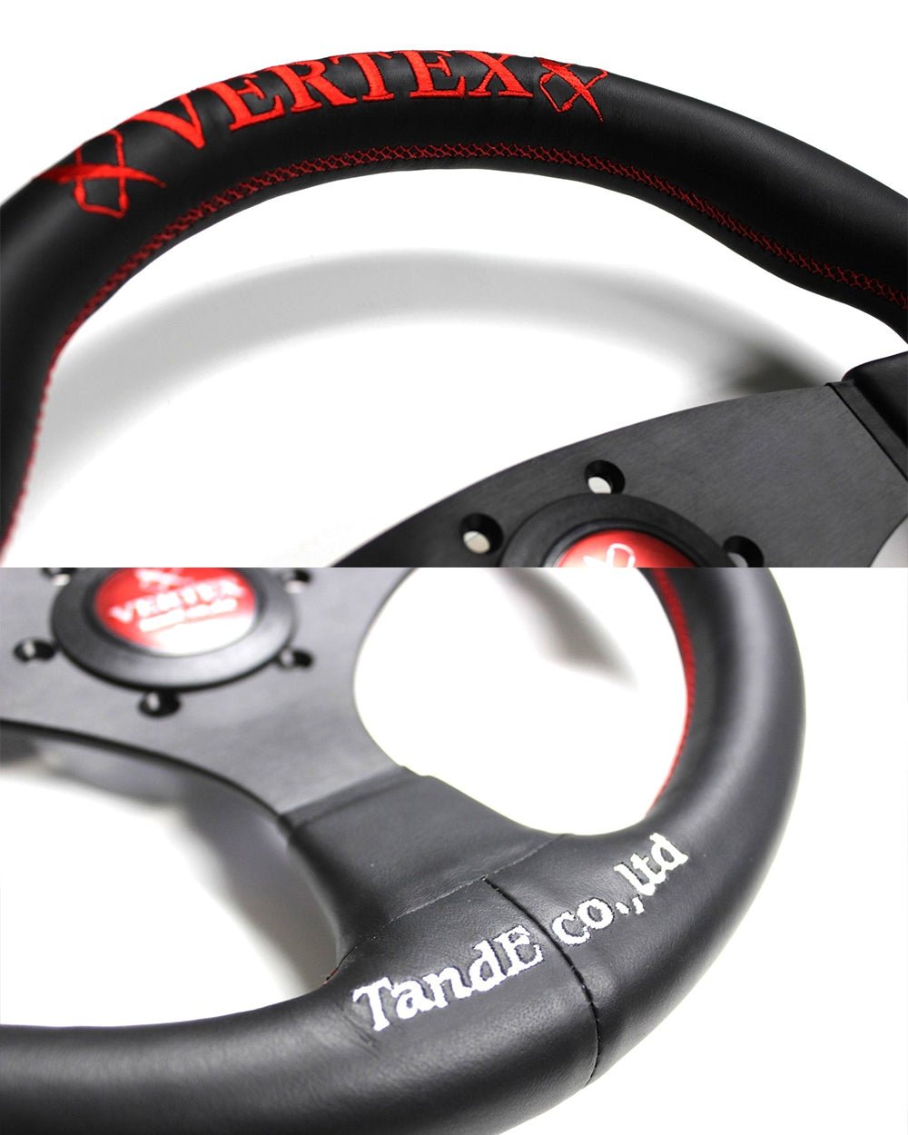 Vertex Flat Steering Wheel; Red; Leather; 325mm - KOKA Dept.