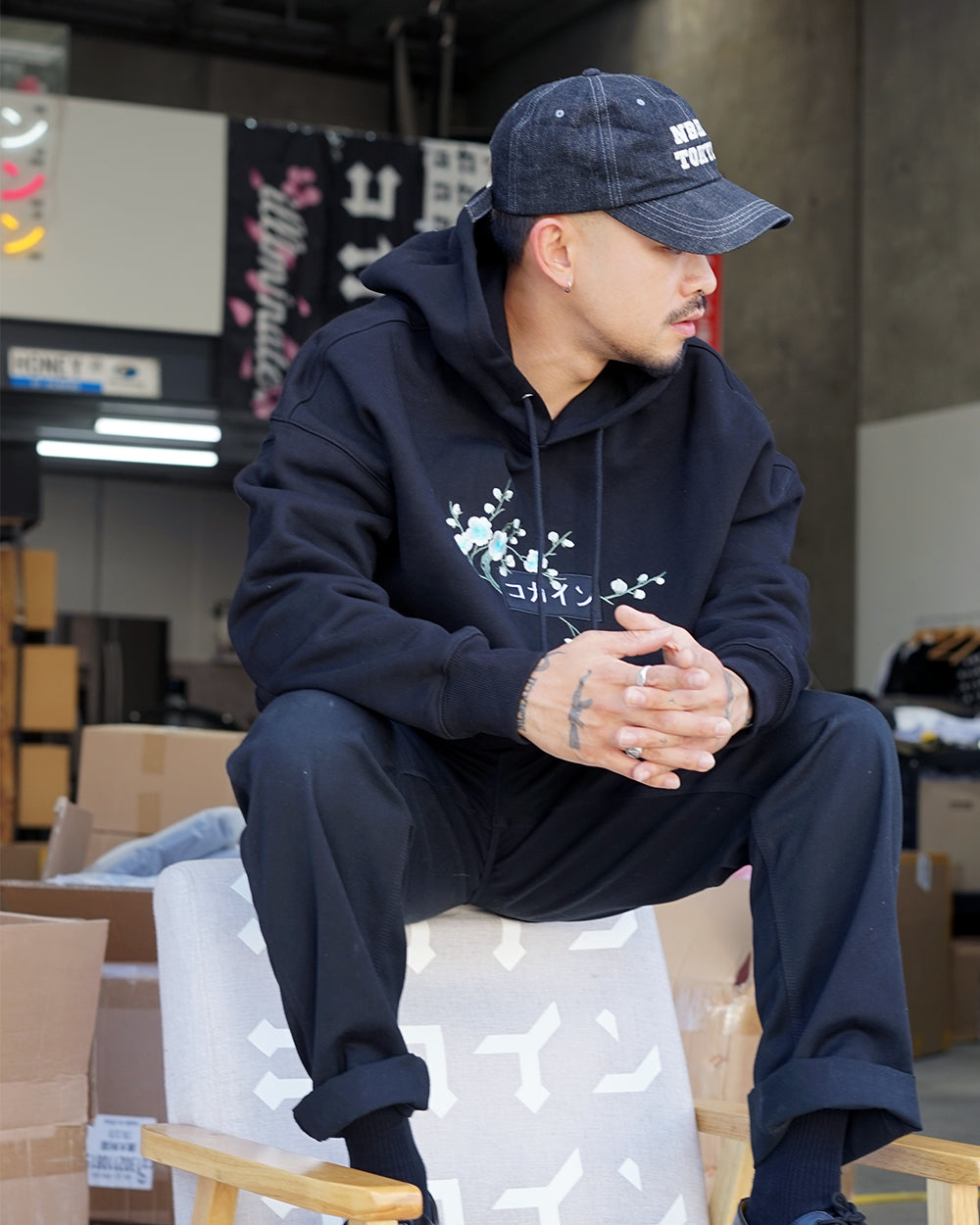 Black / Blue Blossom V2 //// Hoodie