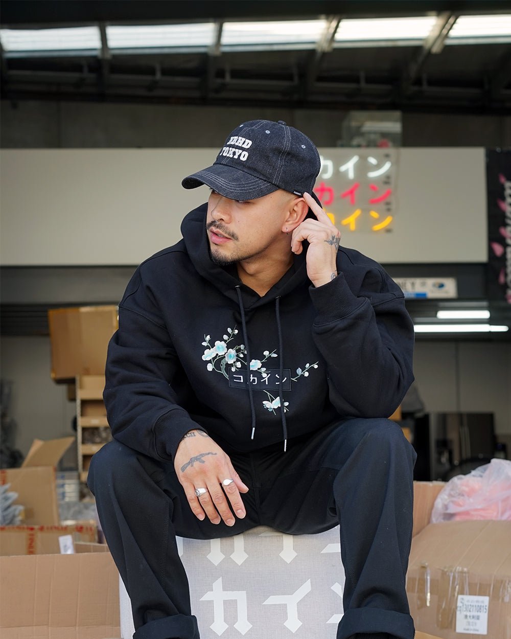 Black / Blue Blossom V2 //// Hoodie - KOKA Dept.