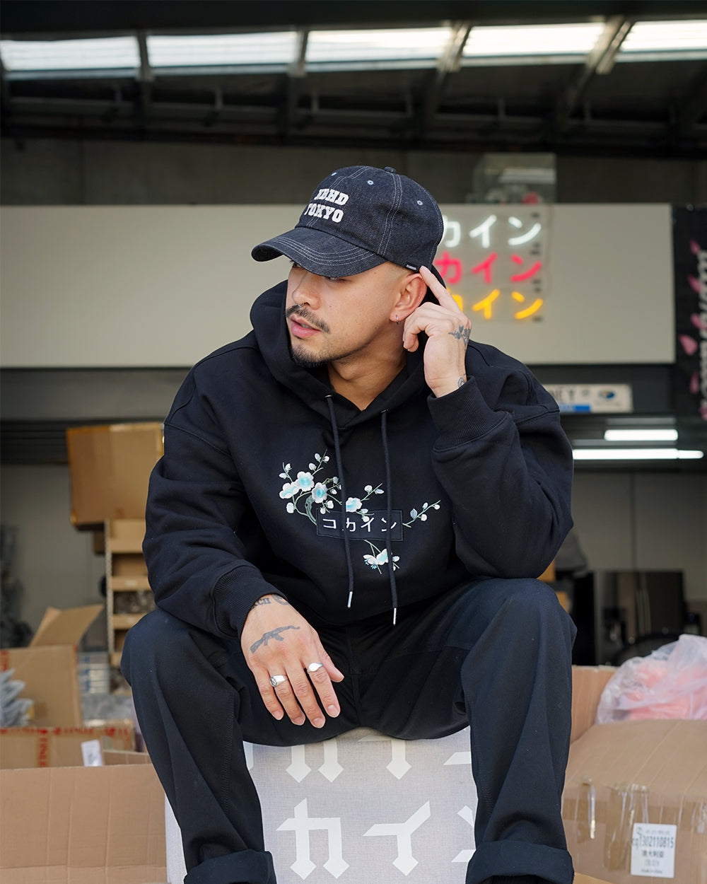 Black / Blue Blossom V2 //// Hoodie